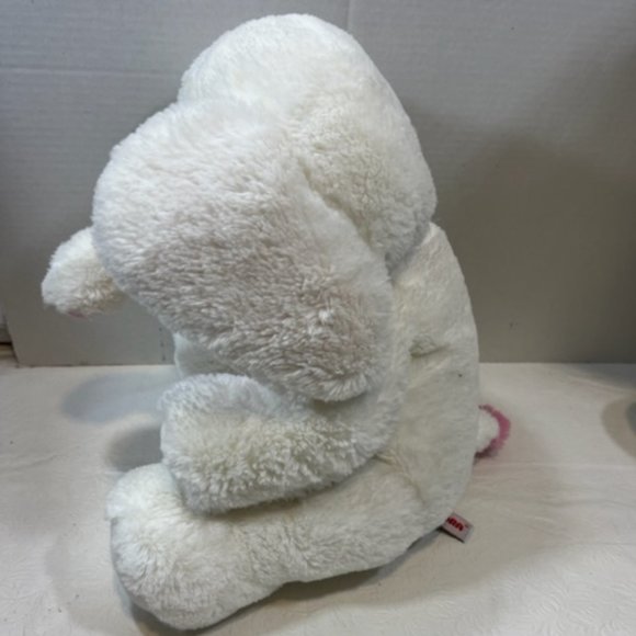 SOFT White Elephant Aurora Stuffed Toy Pink Heart Ribbon Plush 13" - Picture 3 of 9